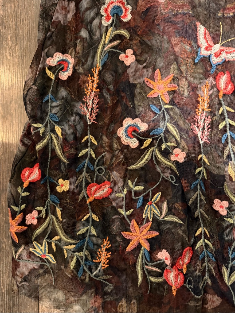 🪻Johnny Was Black Sheer Midi Dress with Multicolor Floral Embroidery - Picture 2 of 5